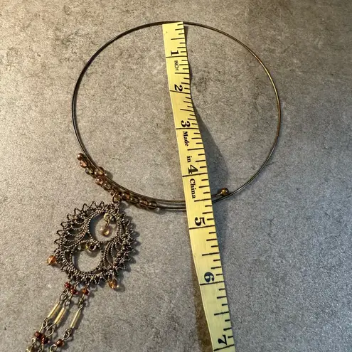 Large Ornate Circular Pendant WIRE CHOKER NECKLACE Bohemian Statement Piece Gold