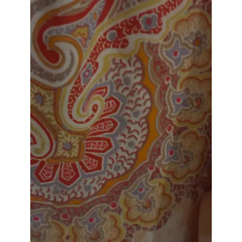 Rose Olive Paisley Print V Neck Long Sleeve Blouse Womens XL Peach Pink Orange