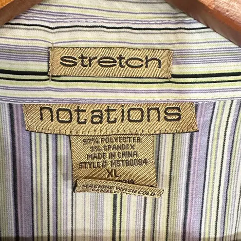 Notations Y2K XL Purple Striped Top Buttoned Asymmetrical Stretch Work 3/4 90s