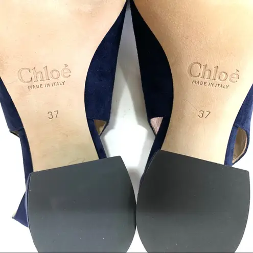 Chloé NEW Chloe Laurena Scalloped Suede Slingback Pumps 37FR Navy