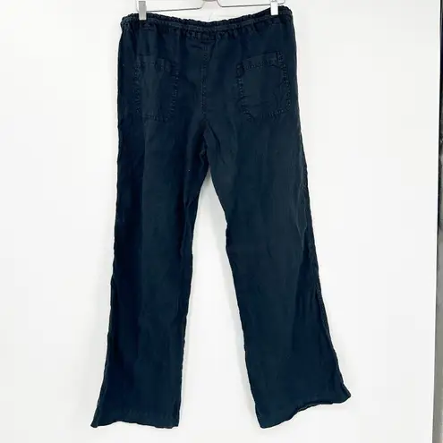 Allen Allen Womens Minimalist Beachy Pull On Wide Leg 100% Linen Pants XL Black