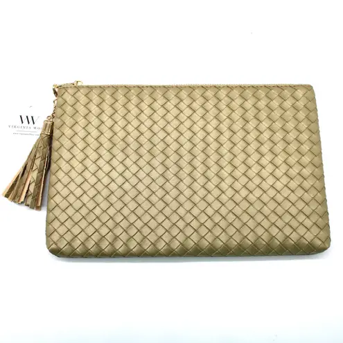 NEW Virginia Wolf Mimi Curateur Golden Woven Clutch Bag Tassel Faux Leather Gold