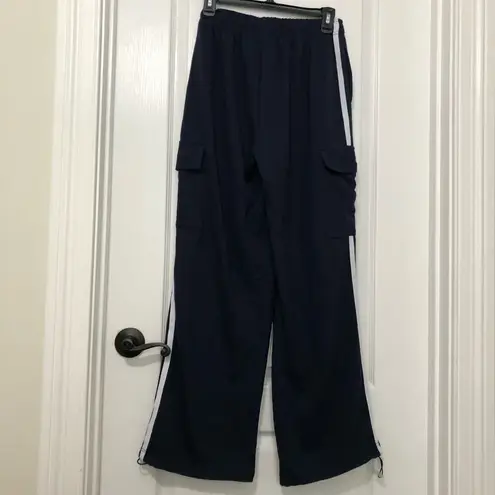 Commense Womens Side Panel Cargo Sweatpants Drawstring Long Pants Navy Large NWT Blue