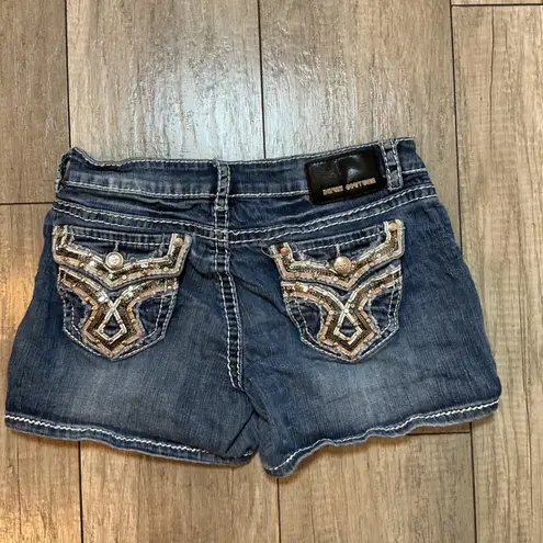 Denim Couture Denim Shorts Embellished Pockets Rhinestone Sequin Dark Wash