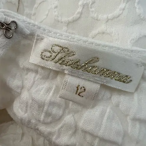 Shoshanna Long Sleeve Ruffled Crew Neck Sheath Textured White Dress Sz 12