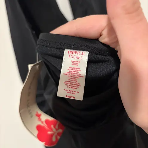 Tropical Escape 1pc Swimsuit dress Runched Front jewel beaded strap black 24w