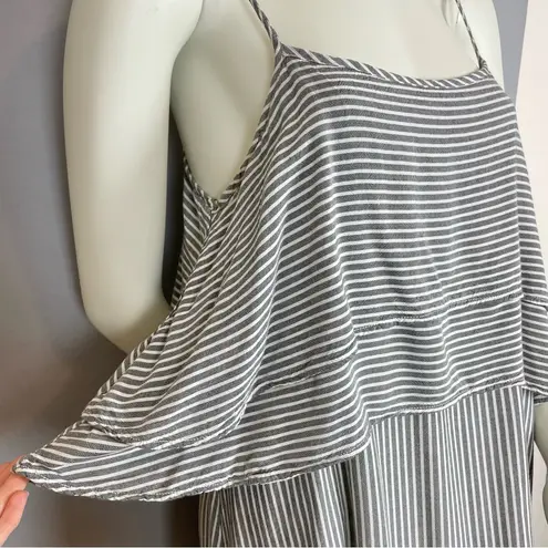Lacausa Striped Dress Layered Top Asymmetrical Hemline Rayon Women Gray White