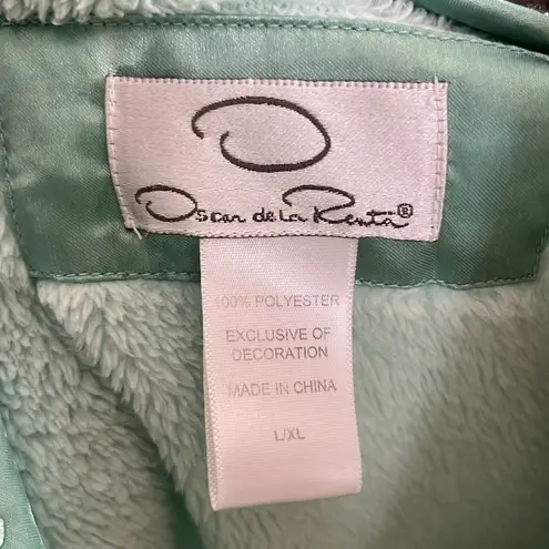 Oscar de la Renta Seafoam Green Zip Up Fleece House Coat