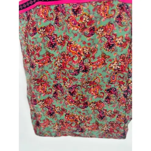 America & Beyond Floral Boho Shoulder Zip Tote Bag Purse Green Pink