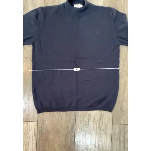 Canda Knit Top Mock Neck Short Sleeve Pullover Sweater Navy Blue L Size L