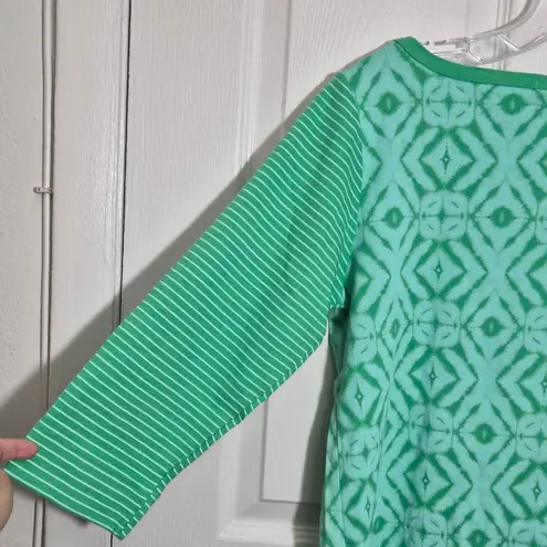 Fresh Produce Top Green Diamond Print 3/4 Sleeve Boat Neck Cotton Blend