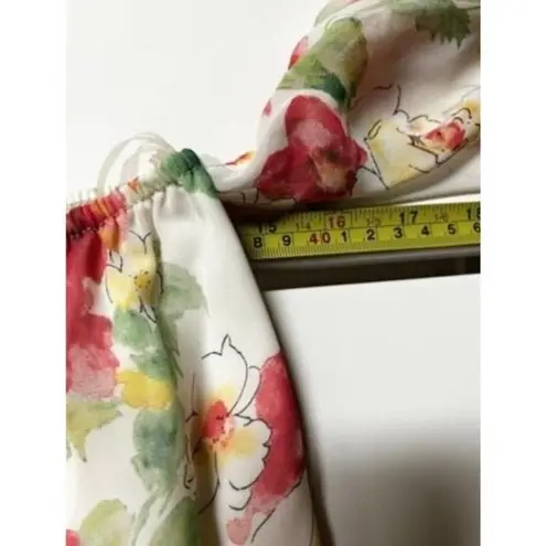 CEU) HUG Women Size medium floral dress off shoulder sleeves Elastic Top blouse White