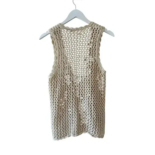 Huntington Ridge Ramie Cotton Cream Botton Boho Festival Crochet Vest M # 2244 Size M