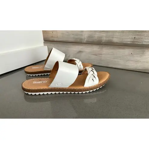 BORN MORENA WHITE LEATHER SLIDES SANDALS SZ 7M BRAIDED SLIP ON CASUAL RETAIL $99