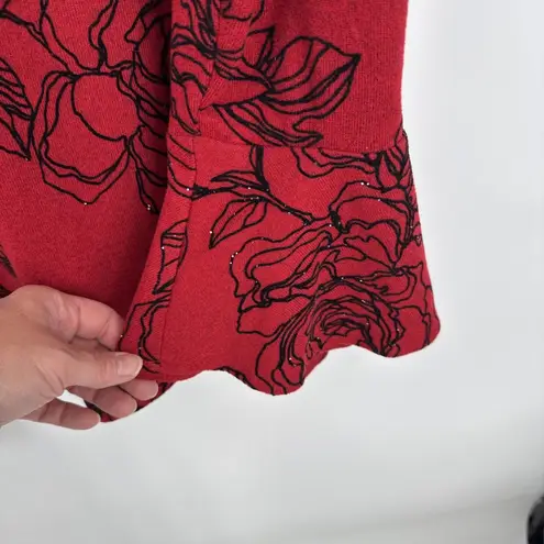 Coco Blanco Turtleneck Sweater Womens XL Red Black Floral Sequin Flutter Sleeve - Image 8