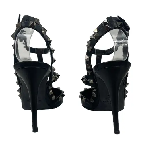Valentino Garavani Noir Rockstud 100mm Caged Leather Pumps Black Size 36.5