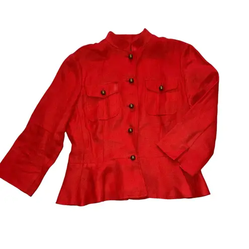 Ralph Lauren Tomato Linen Military Button Jacket with pockets + peplum detail