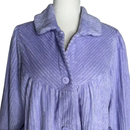 Vintage 90s Textured Fleece Button Up Jacket Medium Purple Pockets Sweater