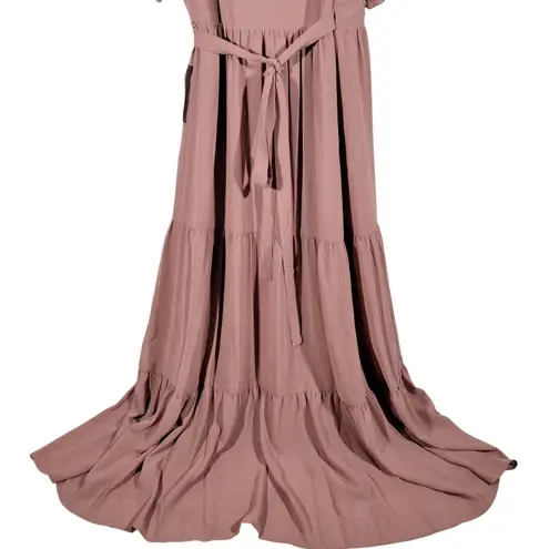 Charles Henry Pink Mauve Tiered Wrap Maxi Dress Short Sleeve Boho XS