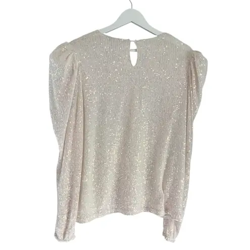 FATE. Women’s Long Puff Sleeve Shoulder Pad Sequin Top Pink Ivory Size Large