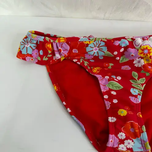 California Sunshine Red Floral Bikini Ruffle Hipster Bottom NWT