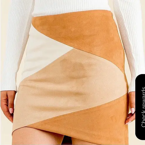THML Suede Colorblock Mini Skirt in Tan/Cream