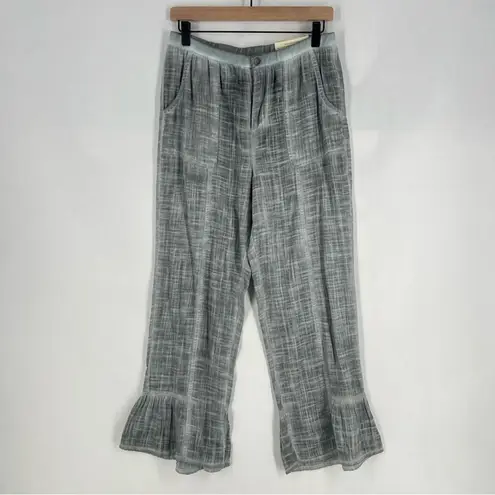 Soft Surroundings Petite Raleigh Gray Gauze Cotton Wide Leg Flounce Hem Pants M