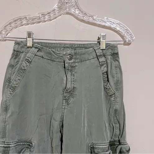 American Eagle AEO Dreamy Drape Olive Green Super High Rise Cargo Baggy Wide Leg Pants