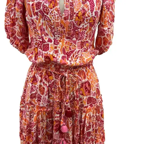 Poupette St. Barth Mini Bona V Red Chagal Printed Pink Orange Dress Size Small