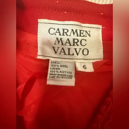Carmen Marc Valvo Red Beaded Wool Cocktail Dress with Bolero – Size 6