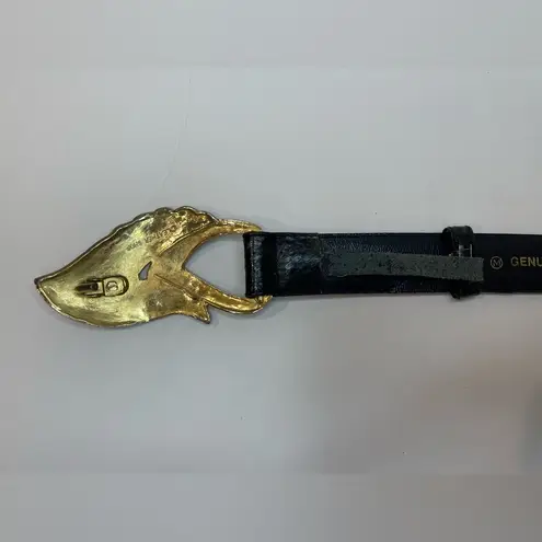 Vintage Leather Shop Women’s Dark Brown Designer Belt with Gold Buckle Size M Black Size M