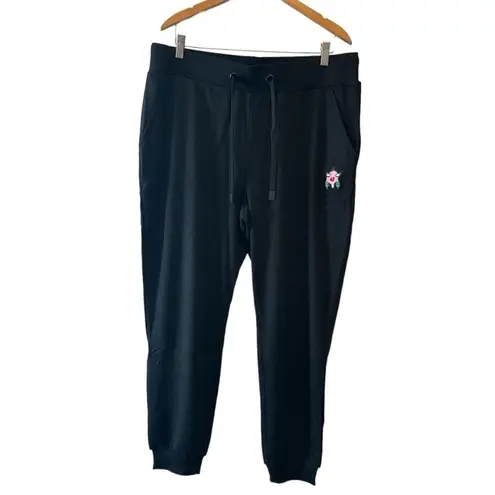 Badgley Mischka Black French Terry Jogger Pants Embroidered Patch Size XL NWT