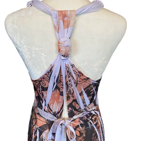 Chesley women's size medium maxi dress peach cream black tie back butterfly