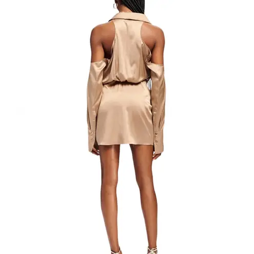 SER.O.YA NEW Size Small Silk Shea Open Long Sleeve Sexy Mini Dress in Natural Tan