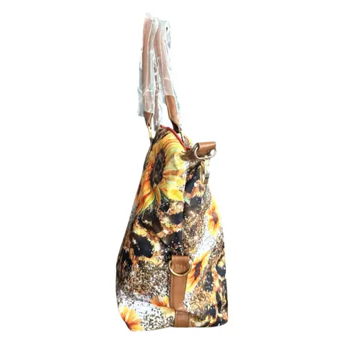 Sunflower Leopard Print Large Tote Bag • Shoulder Purse • Weekender Handbag Brown