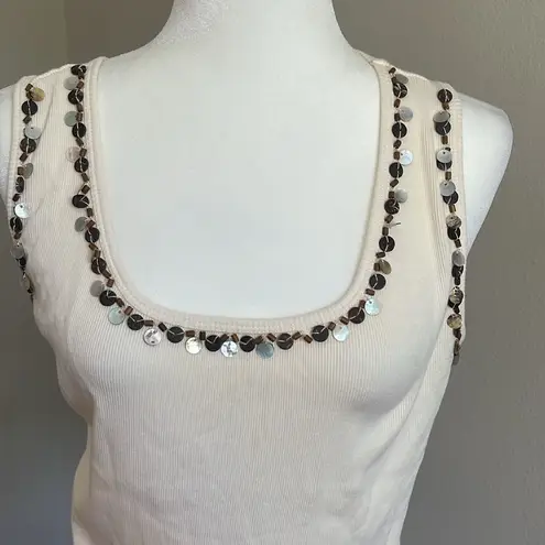 Charter Club  Embellished Cream Tank Top Size L