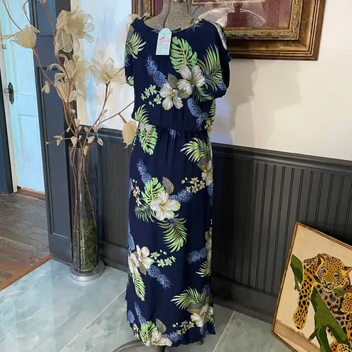 NWT Hawaii Hangover Molokini Pineapple Garden Navy Floral Maxi Dress Size M💚🎀 Blue Size M