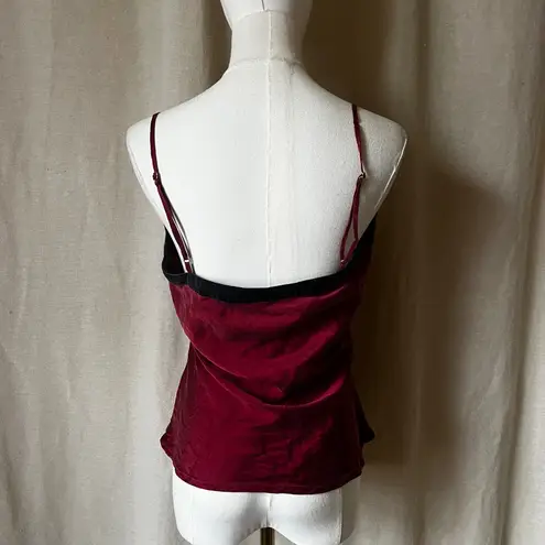 100% silk burgundy red & black camisole shorts pajama set women's XS/small