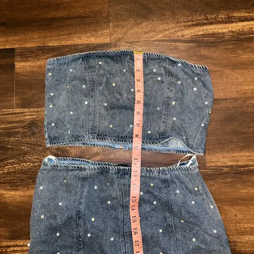 LuLus Glamorous Vibe Medium Wash Denim Two Piece Mini Dress in Size Medium Blue