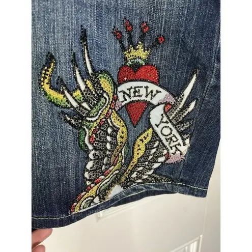 Ed Hardy  by Christian Audigier Embellished Freedom tattoo Y2K mini denim skirt - Image 3