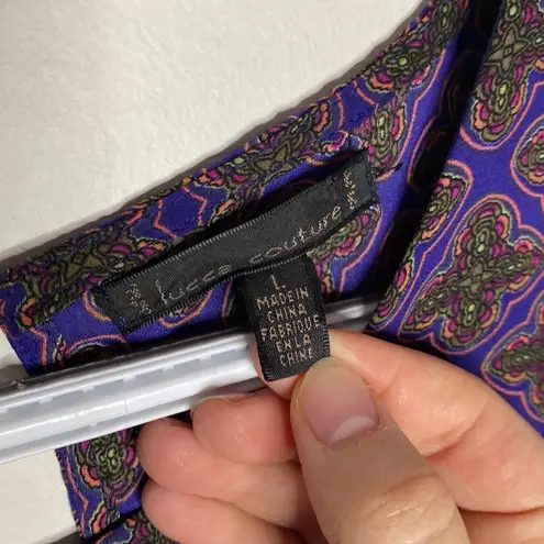 Lucca Couture open back purple long sleeve romper with medallion print size L