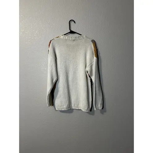 Vintage Crystal Kobe 90's Heavy Knit Grandma Floral Sweater Large Orange