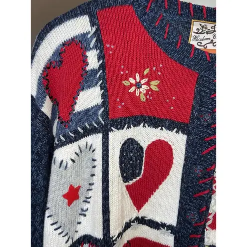 Heirloom Collectibles Patriotic Cardigan Sweater Stars Stripes Hearts Large 2002