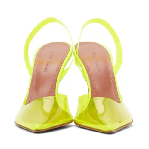 Amina Muaddi NEON YELLOW PVC HOLLI SLING PARTY HEELS size 37