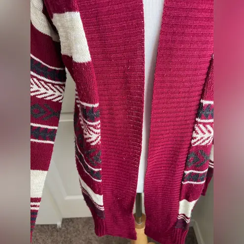 Say What? Say What Cardigan Medium Burgandy Striped
