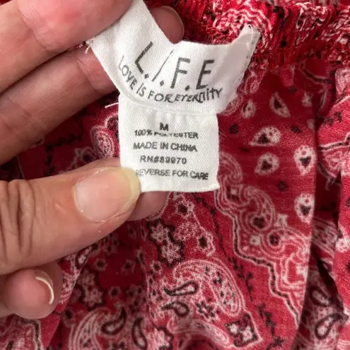 LIFE Bandana Babydoll Womens Top Sz M Red Festival Paisley Retro Americana Size M