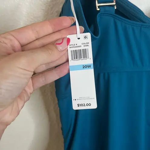 Anne cole One Piece Swimsuit Womens Size 20W Teal Ruched Twisted Flattering NEW