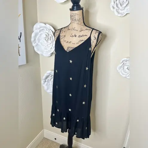 Storia Black Dress with Metallic Gold Stars Mini Swing Dress Size Large