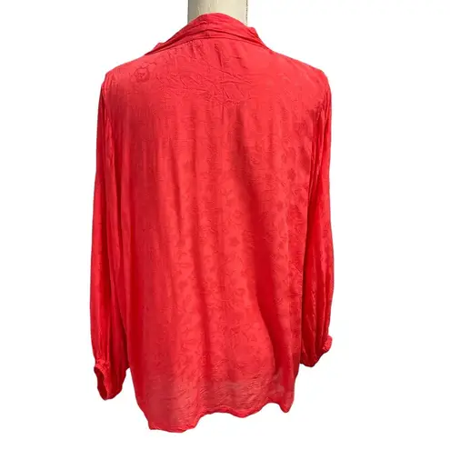 Lovestitch Kimono Top Womens S Red Floral Textured Flowy Tie Front Boho Beachy