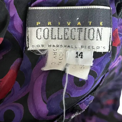 Vtg Private Collection Marshall Fields Floral Swirl Print Silk Blouse Sz 14 Black